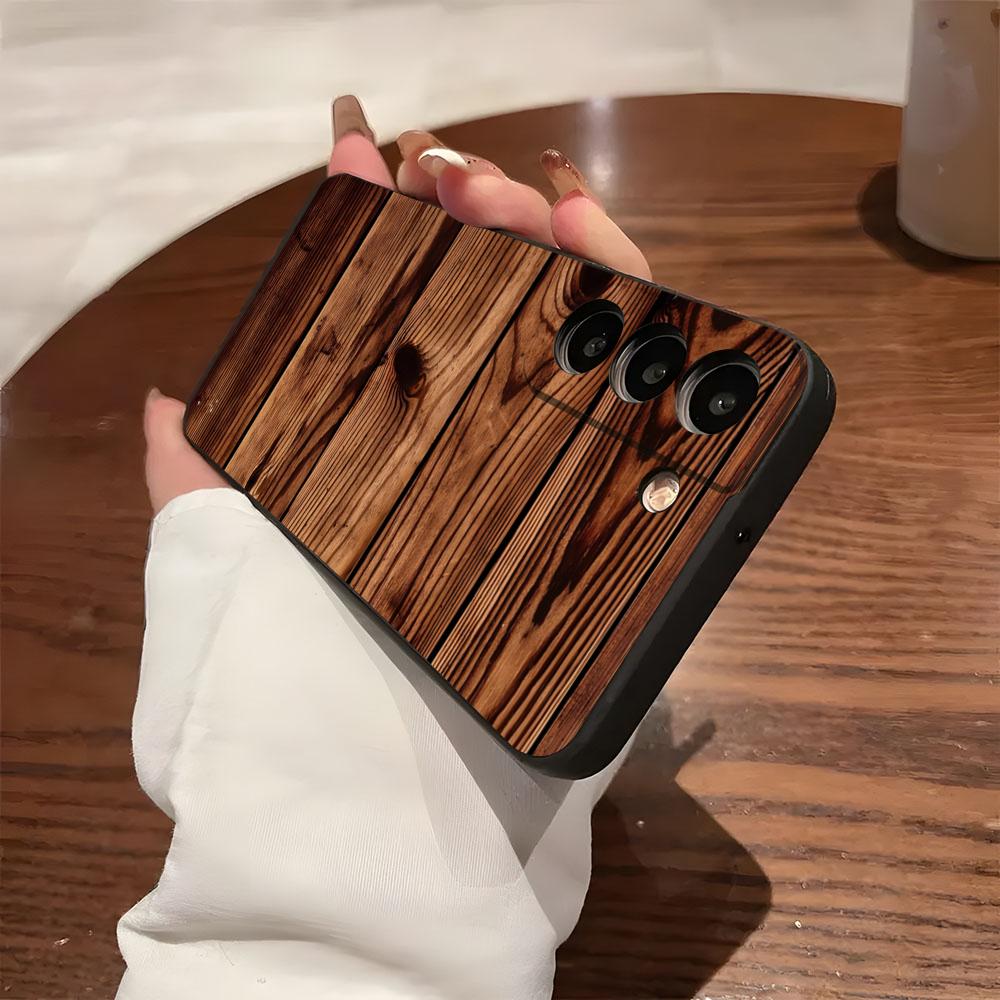 Natural Wood Phone Case For Samsung S26 S25 S24 FE S23 S22 S21 Plus S20 Ultra Note20Ultra Black Soft Shell