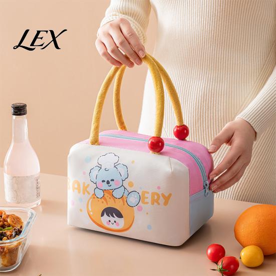 Fashionable School Lunch Organizer Insulated Bag with Reinforced Handle, Cartoon Pattern Print, Portable Cute Fruit Print Handbag Large Capacity Food