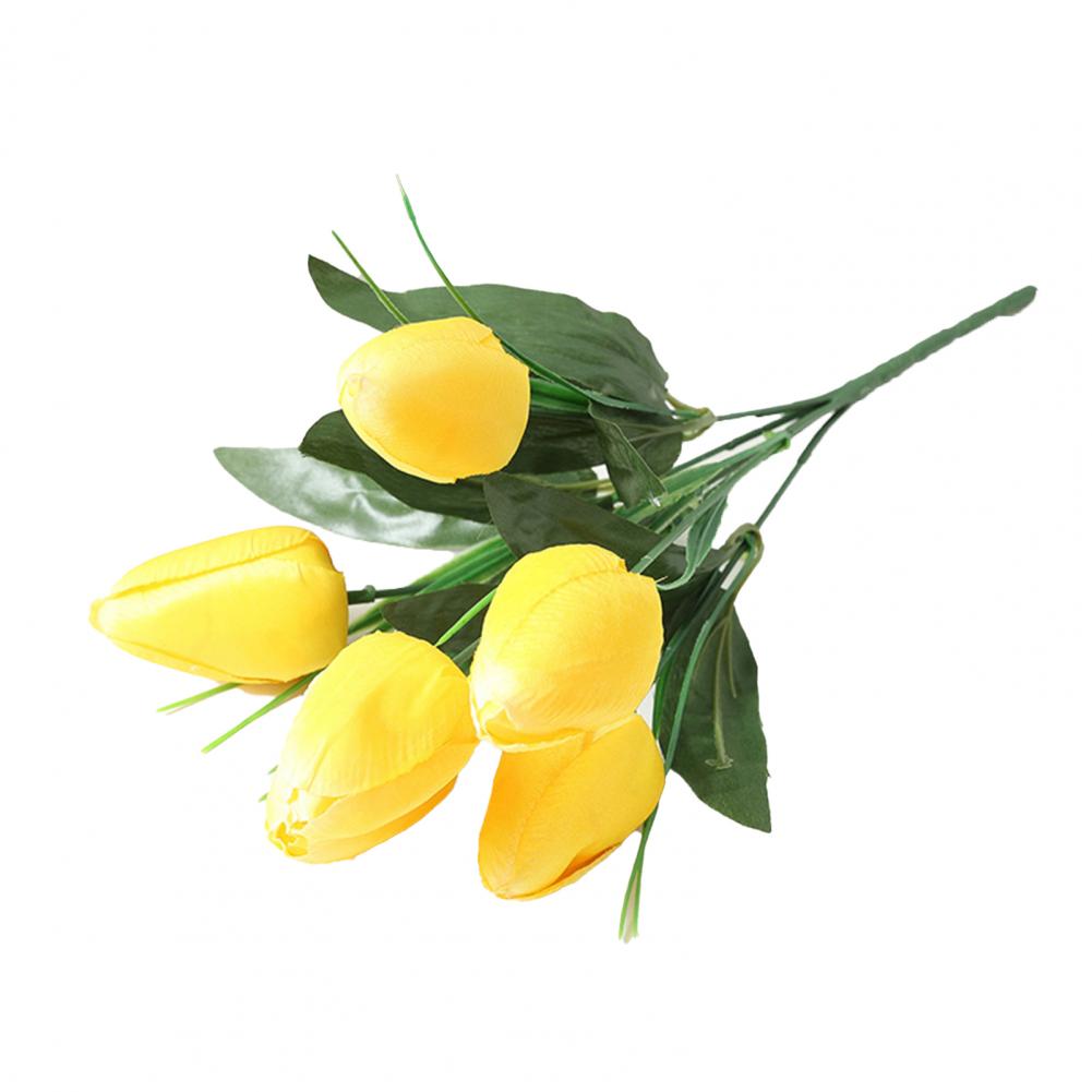 1 Branch 33cm Artificial Flower No Watering No Fade Faux Silk Cloth Wedding Bridal Handheld 6 Heads Simulation Tulips Home Decor