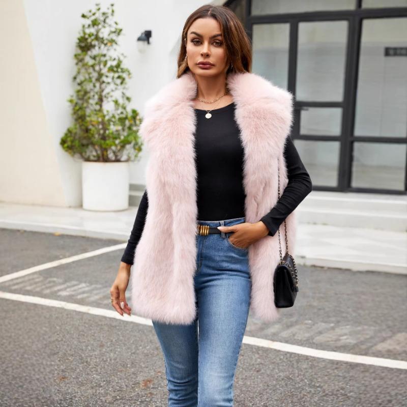 Damen Weste aus Kunstpelz Ärmellos Offene Vorderseite Winter Warmer Mantel