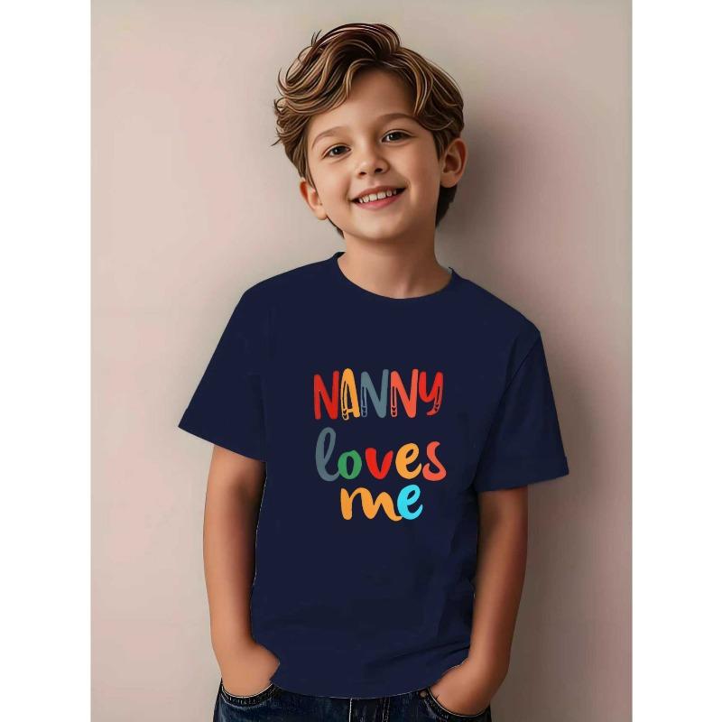 

European Size Boys Round Neck Short Sleeved T Shirt with Unique English Print 98cm чёрный