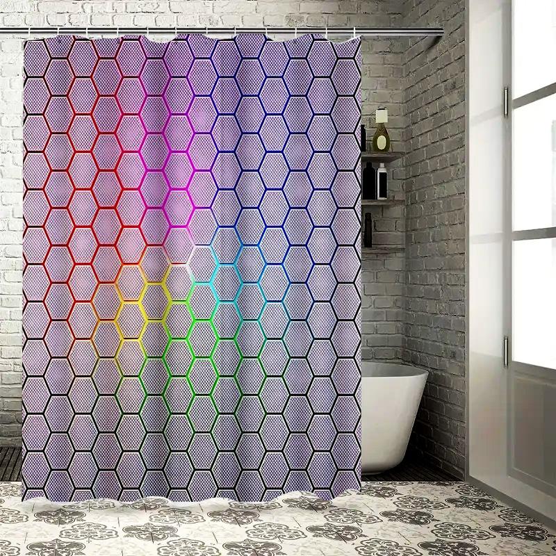 

Stylish Rainbow Hexagonal Pattern Shower Curtain - Modern Home Decor for Bathroom Waterproof Durable EasyClean Nordic Minimalist 90X180cm(35x70in)