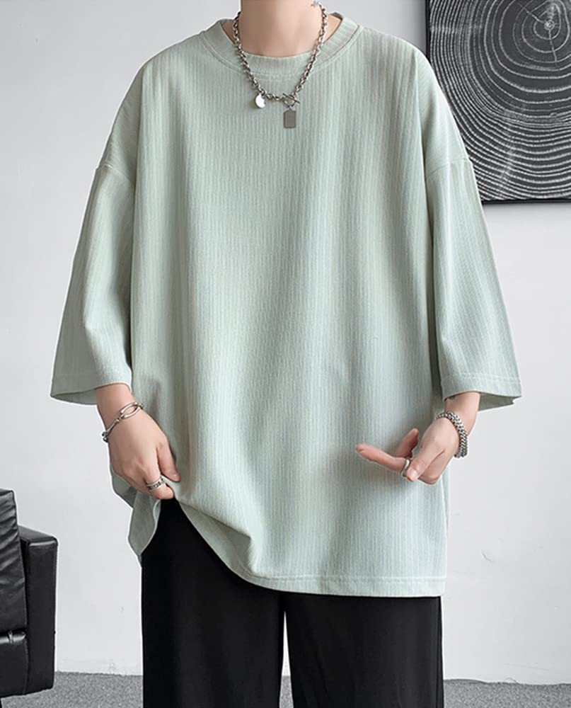 Summer Large Loose Oversized Summer Solid Korean Casual Soft to the [foveitaa] Men's T-Shirt, 3/4 Sleeve, Size, Cool, Fit, Cool, Silhouette, Wear,