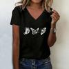 New T-shirt V Neck Casual Fashion Y2k Vintage Butterfly Printed T Shirts Women Short Sleeve Tee Shirt V-Neck Summer Spring