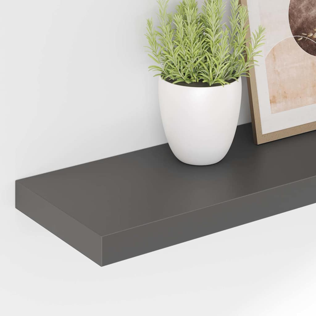 Floating Shelf High Gloss Gray 80 X 23.5 X 3.8 Cm MDF