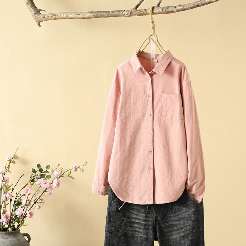 1116 simple style solid color lapel polished cotton long-sleeved shirt women's autumn and winter new versatile thickened bottoming shirt