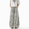 New pants casual pants men's sports plaid striped straight legs long black gray plaid drawstring plaid trousers