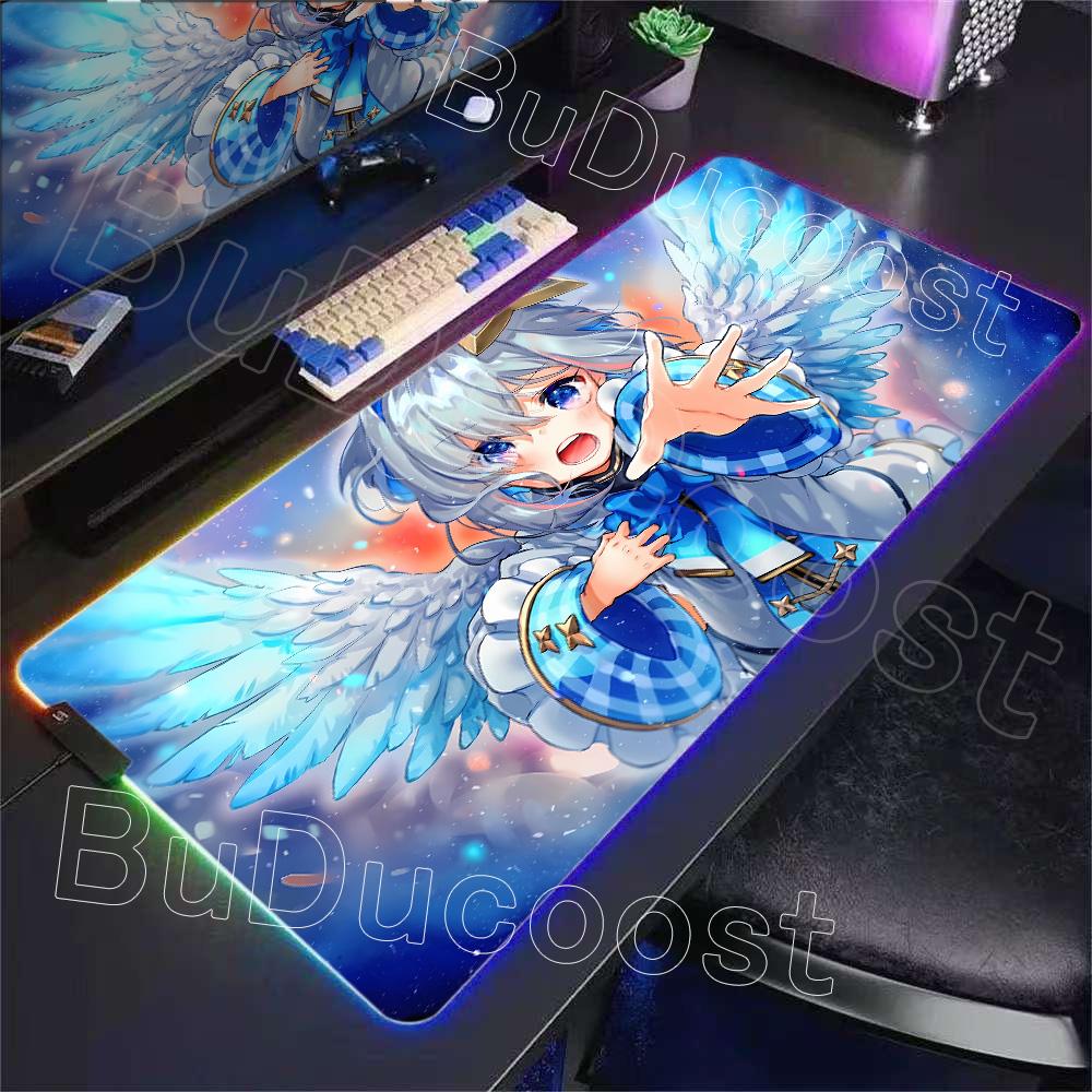 RGB Glowing HD Anime Mousepad Pretty Abime Girl Mouse Pad Hololive Amane Kanata Desk Mat Computer PC Cabinet Kawaii Keyboard Pad