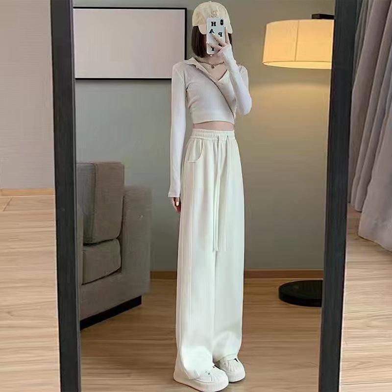 Women's Autumn 2023 Off-White High Waist Drape Loose Fit Wide Leg Sweatpants