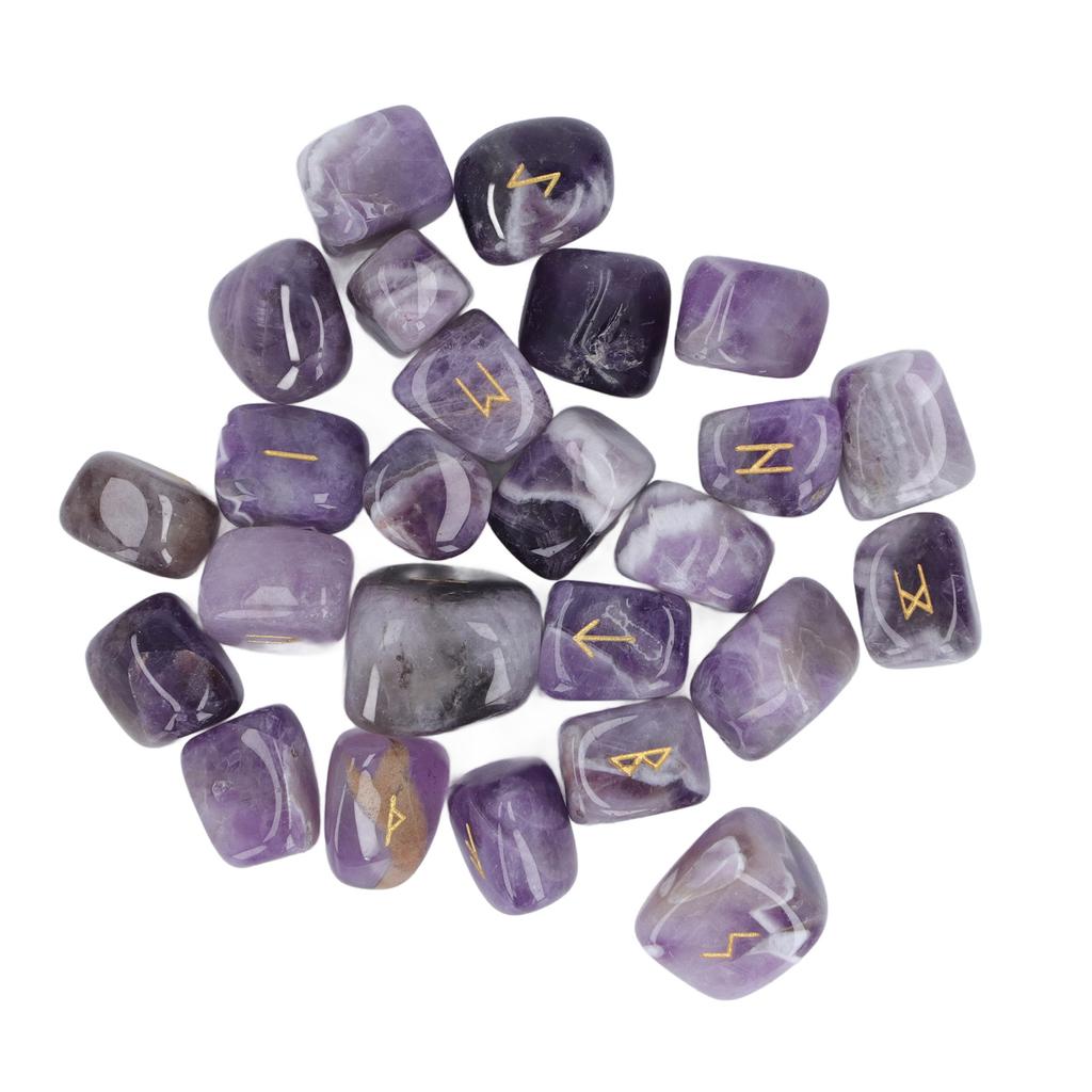 25Pcs Natural Rune Stones Engraved Elder Rune Alphabet Peaceful Mind Lettering Crystal for