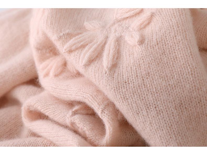 Damen 100% Wolle Handbestickter Lockerer Rundhals-Oversize-Pullover-Top für den Winter