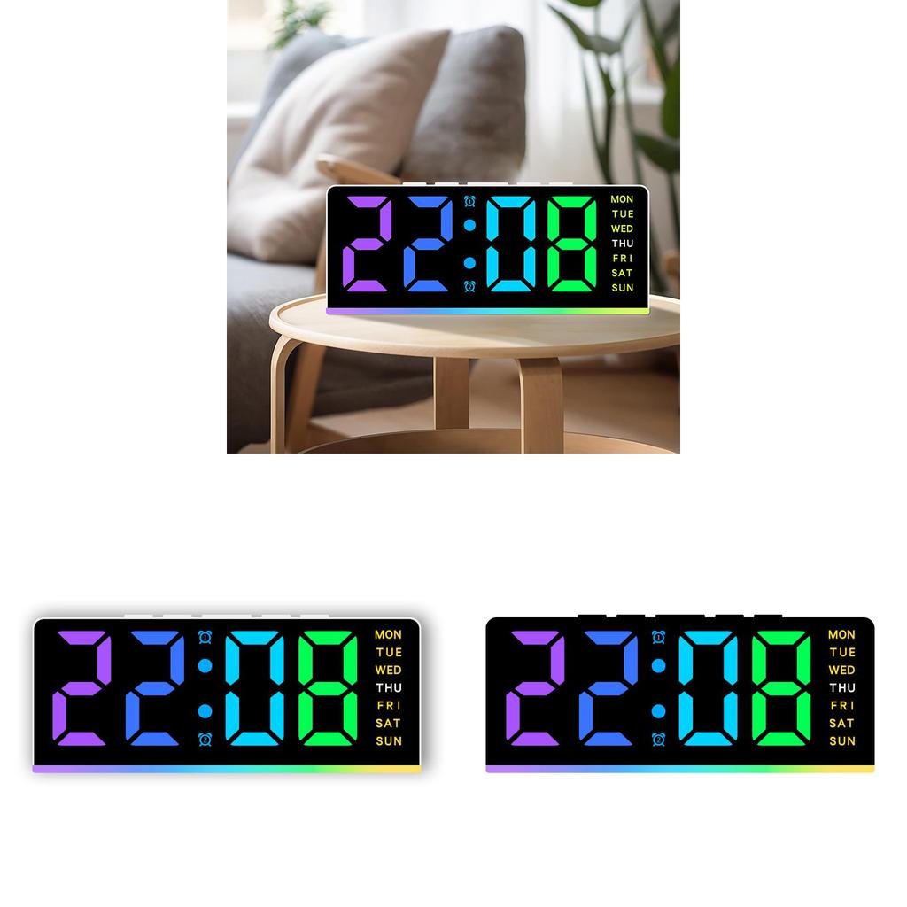 Relógio Digital LED Moderno Simples Com Luz RGB Luz Noturna Para Decoração de Quarto e Mesa