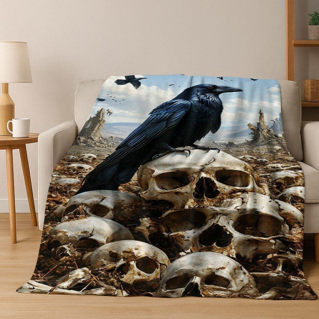 3D Viking Oding Raven Crow Skull Huginn Muninn Norse Flannel Blanket,Warm and Cozy Soft Throw Blanket for Home Bedroom Bed Sofa