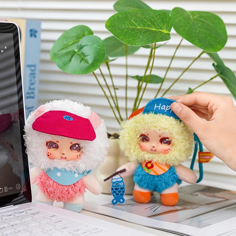 Cute Vacation Doll Vinyl Face Plush Pendant Doll Fishing Trip Camp Soft Stuffed Vinyl Plush Toy Lovely Doll Kids Birthday Gifts