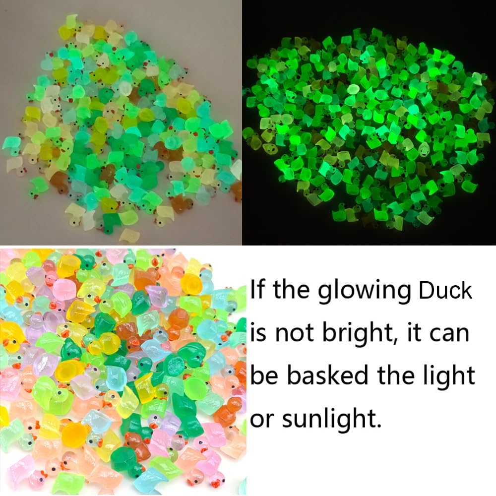 300Pcs Luminous Resin Ducks Small Duck Mini Ducks Miniature Characters Garden Landscape Aquarium Dollhouse Potted Plants Decorations Party Favors