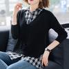 New Spring and Autumn Fashion Korean Edition Spliced Fake Two Piece Shirt Collar Top Loose and Versatile Women's Knitted Sweater