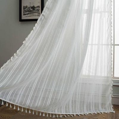 Jingga White Striped Linen Gauze Curtain with Tassels