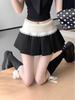 Gray Lace Knit A-line Pleated High Waist Mini Skirt with Belt for Spring/Summer
