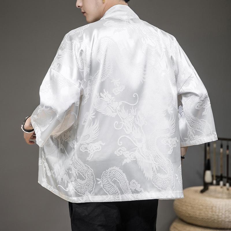 Improved Ancient Costume Hanfu Dragon Robe Cardigan Men's Summer Ultra-thin Ice Silk Sunscreen Clothes Chinese Style Loose Tang Suit Taoist Robe