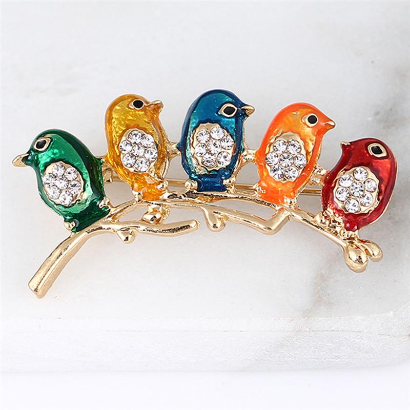 Enamel Five Birds Brooch Pin   Collar Clip Animal Brooches Gift
