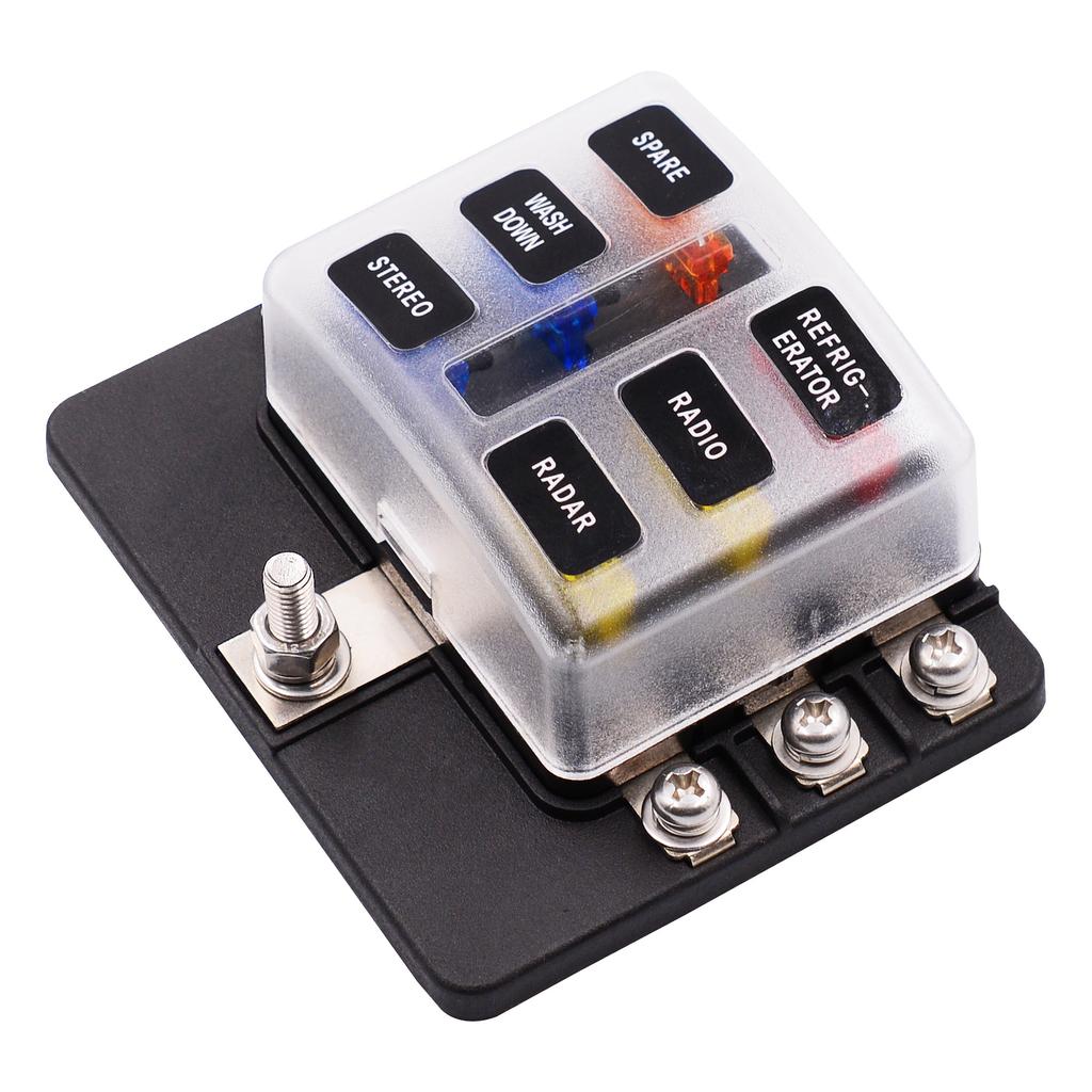 Protective Components Fuses and Accessories for Car Blade Fuse Box Holder 6 Ways Modified Terminal Block with LED Warning Light Electronic Accessories