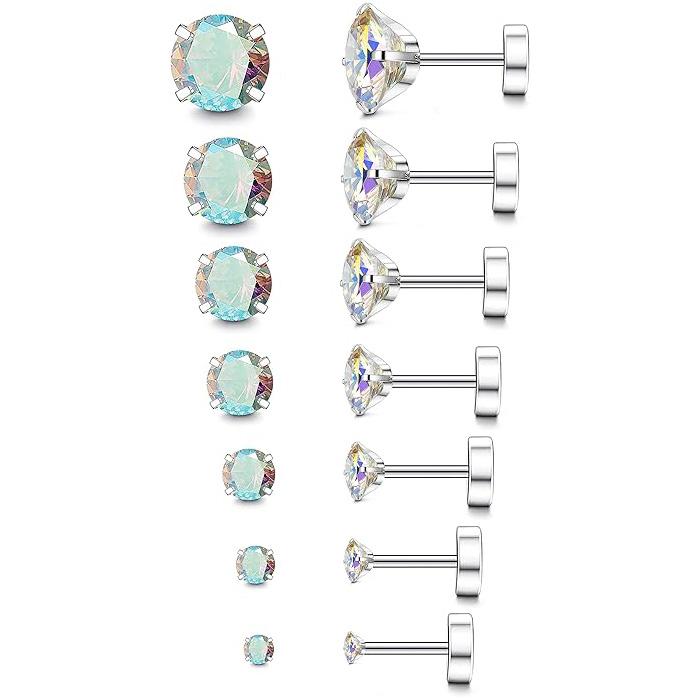 Kolip Hypoallergenic Stud Earrings for Women Men, Cubic Zirconia Surgical Steel Earrings Set