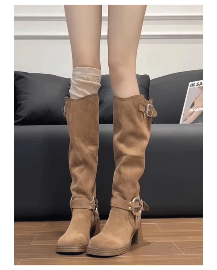 Maillard Retro Pile Boots Western Cowboy Boots High Knight Boots Women's Knee Boots High Heel Boots