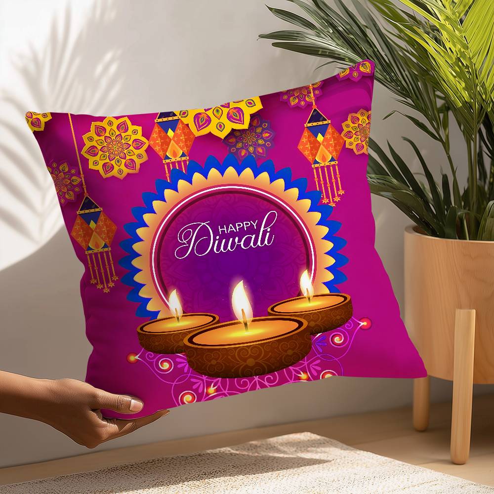 Diwali Festival Pillow Case Plush Fabric Soft  Pillowcase Double Sided Print Cushion Cover Household Gifts