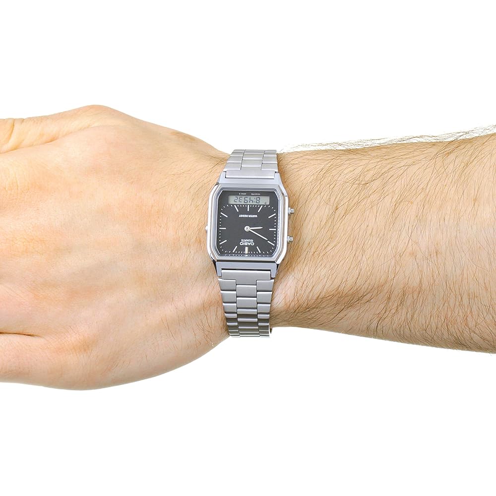 Casio AQ-230A-1DMQYES Men's Analog Quartz Watch Black Stainless Steel Band