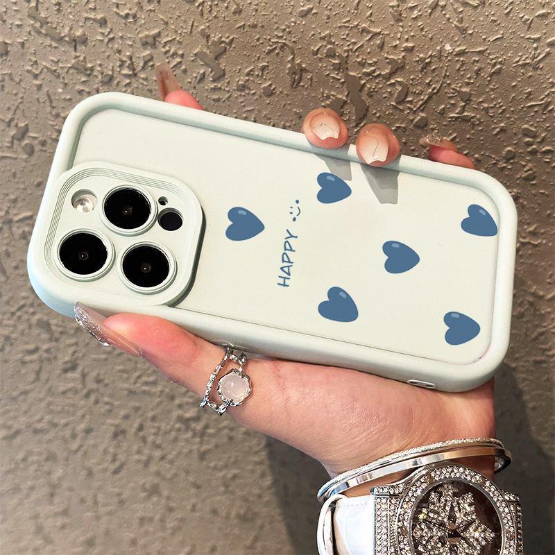 Small blue heart design Phone case iPhone 15 Pro Max 11 12 13 16 14 Plus Silicone Shockproof Case Lens protector shell