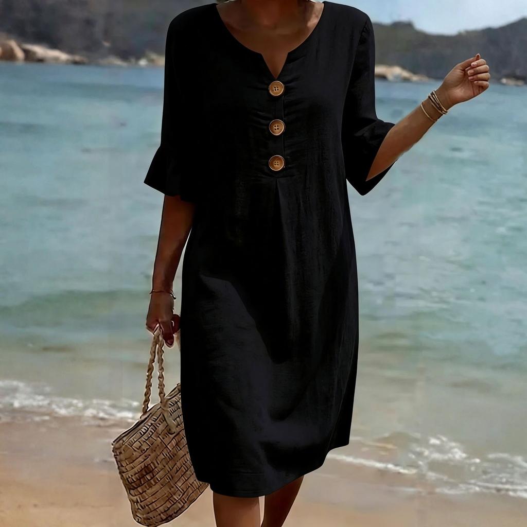 Women's Fashion Summer -Color Casual Cotton-Linen Dress