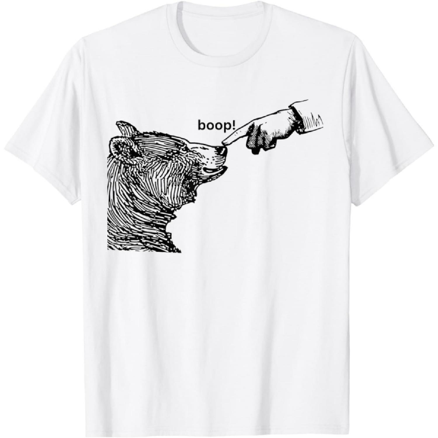 SHAAMOU Boop Bear Funny Bear T-Shirt 100% Cotton Print T Shirts Mens Womens Unisex (White, X-Small) S