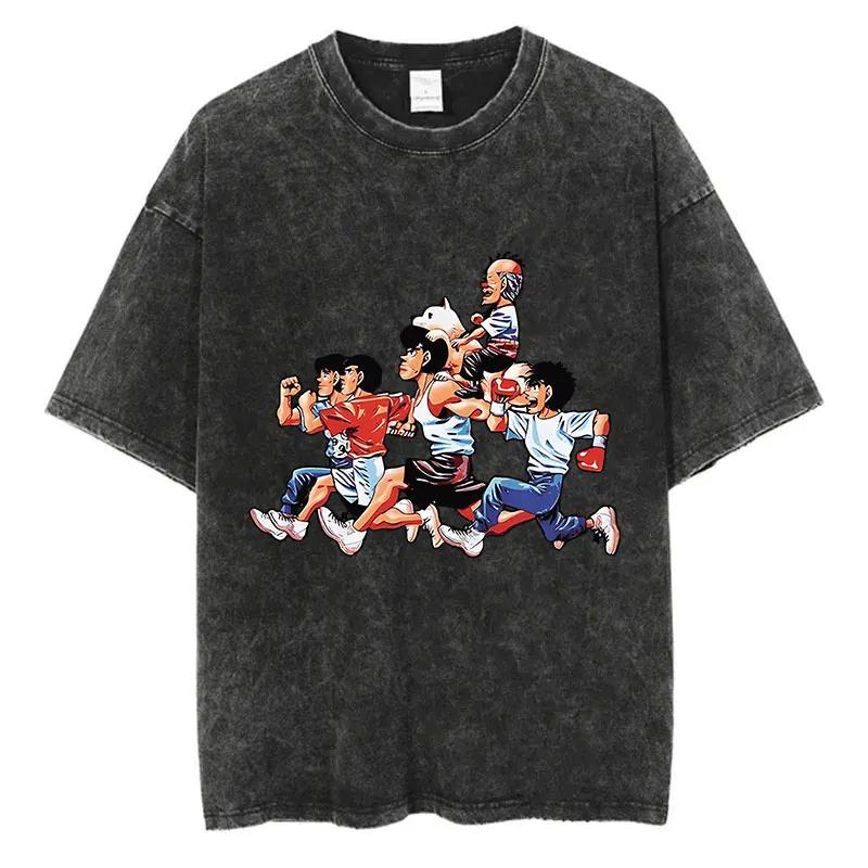 Vintage Cotton Washed TShirt Anime Hajime No Ippo Kamogawa Boxing Gym Loose T Shirts Men Women YK Hip Hop Summer Top Tee