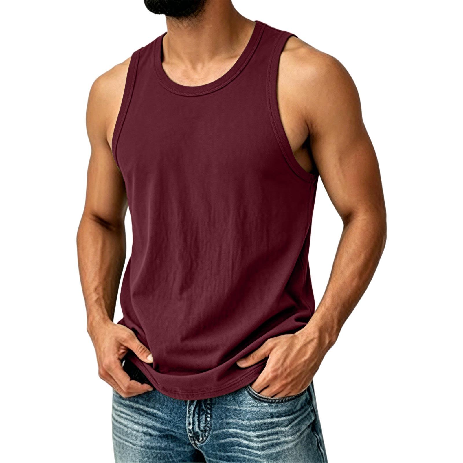 Herren Freizeit Einfarbig Ärmelloses Tanktop Leichtes Atmungsaktives Gewebe Bequeme Passform Sommerkleidung XXXL weinrot