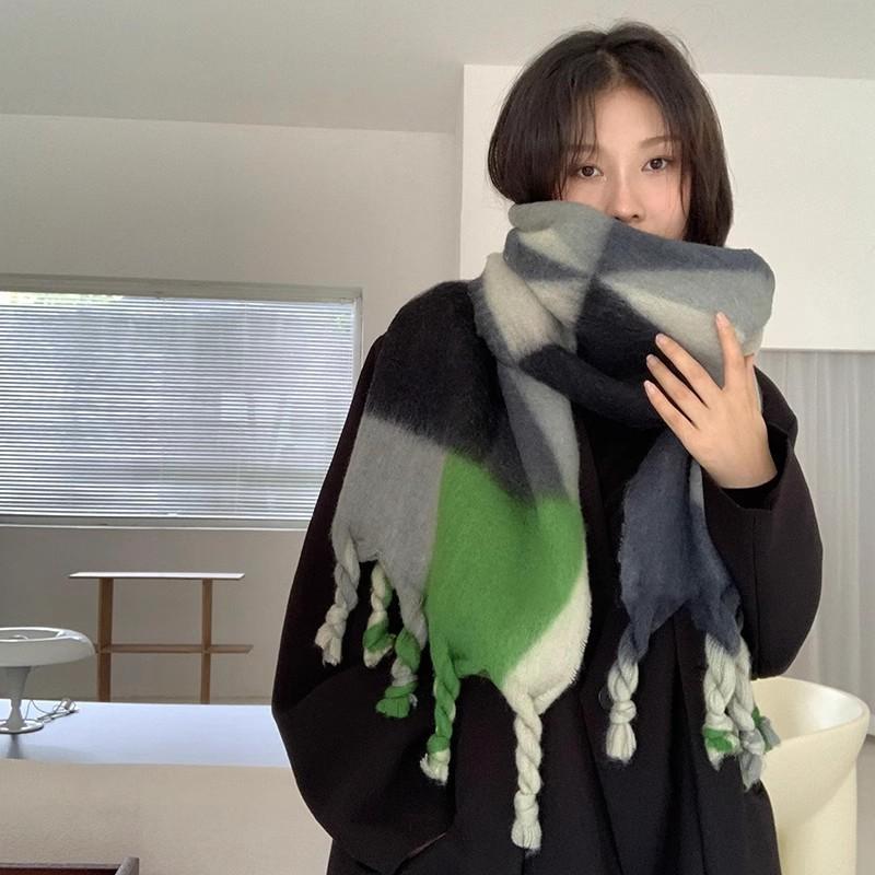 Atmosphere Student Autumn/Winter New Warm Thick Scarf Women'S Casual Versatile Colorful Grid Scarf