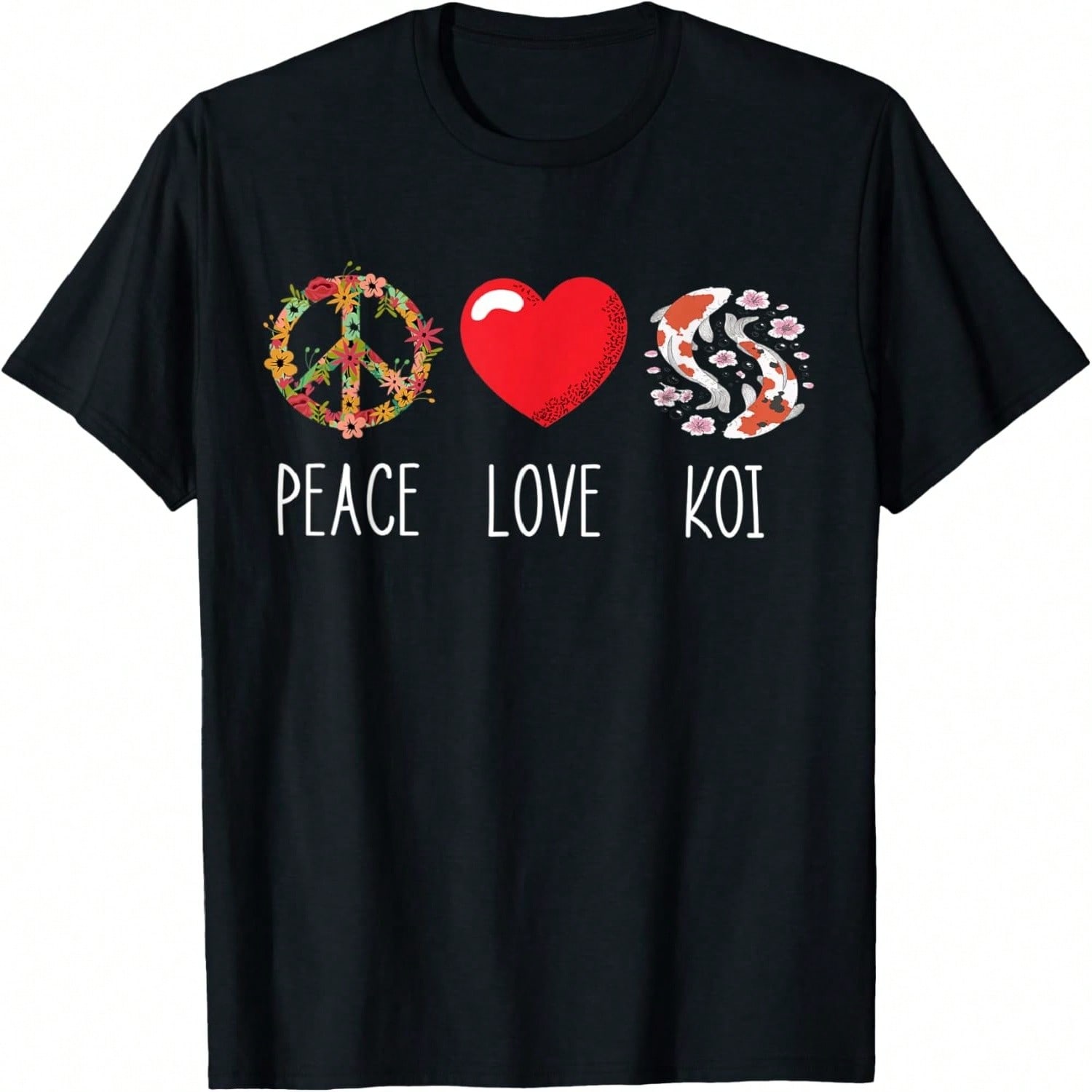 Koi Cherry Blossom Heart Love Peace Japanese Koi Carp T-Shirt S разноцветный