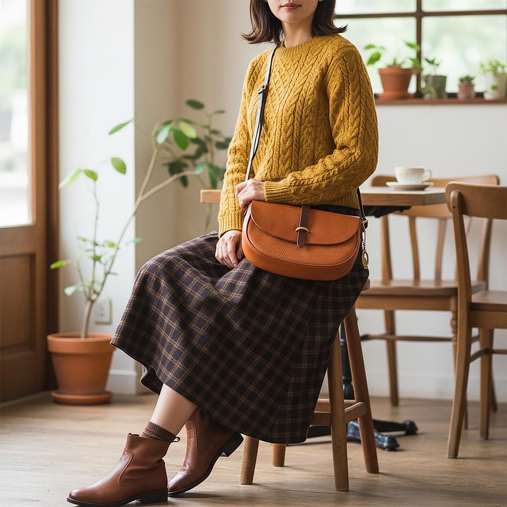 IJUN Vintage Mini Shoulder Bag for Women - Handmade Vegetable-Tanned Leather Crossbody Bag, Size Small (Orange)