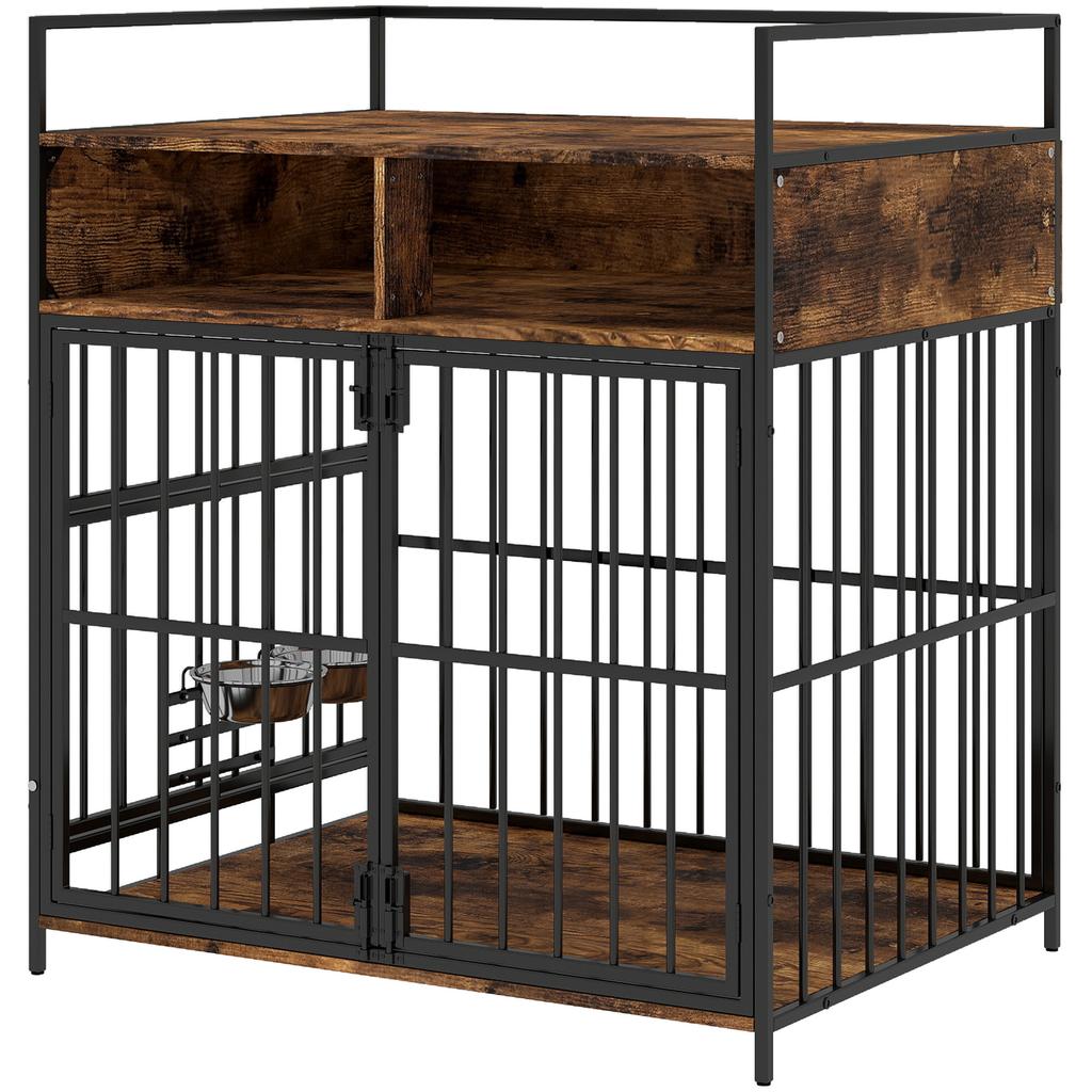 Dog Crate Furniture, Dog Cage with Rotatable Feeding Station and Storage Shelves, End Side Table Indoor Pet Kenne