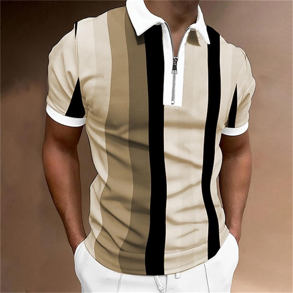 Men's striped polo shirt, short sleeved T-shirt, men's breathable top, business collar streetwear, high-quality luxury brand