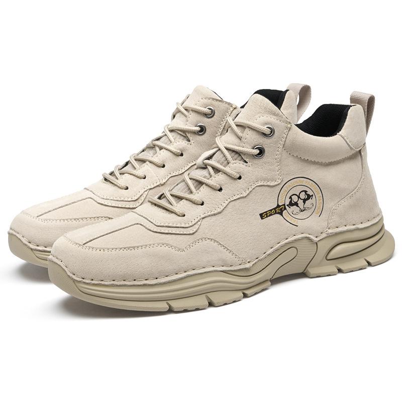 2025 new autumn and winter velvet cotton shoes medium and high top outdoor fashion casual pigskin sports hundred tower soft sole men's shoes