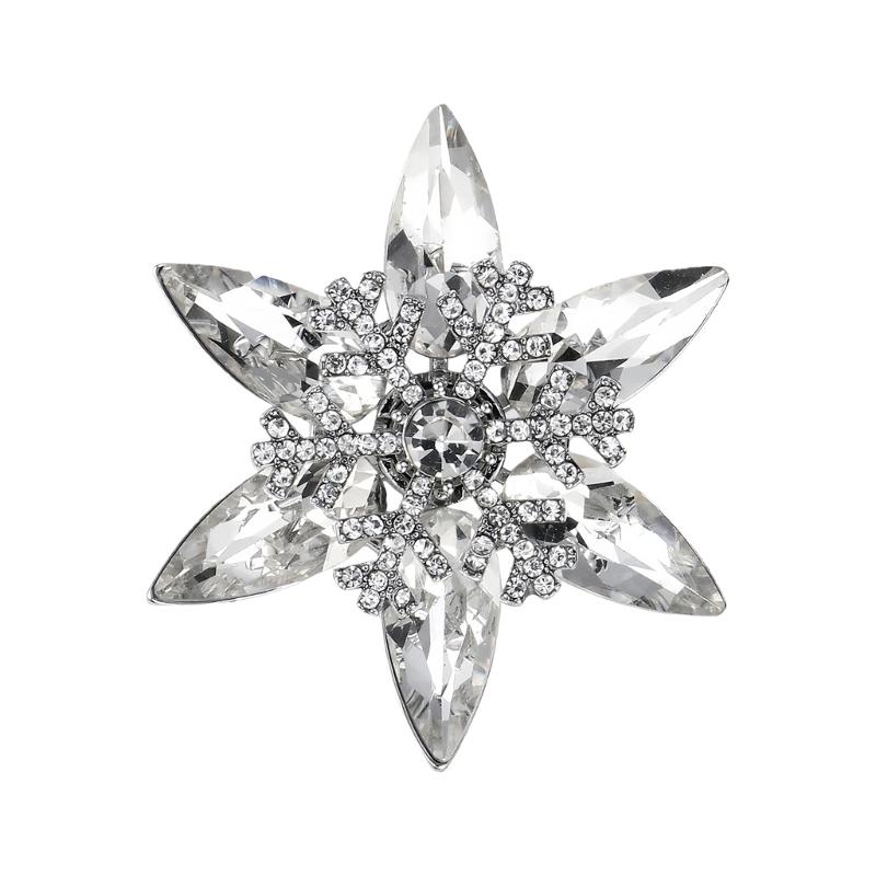 Elegant Snowflake Brooch With Crystal Glass Rhinestones And Zinc Alloy For Winter Lapel Pin Fashion Accessories 1