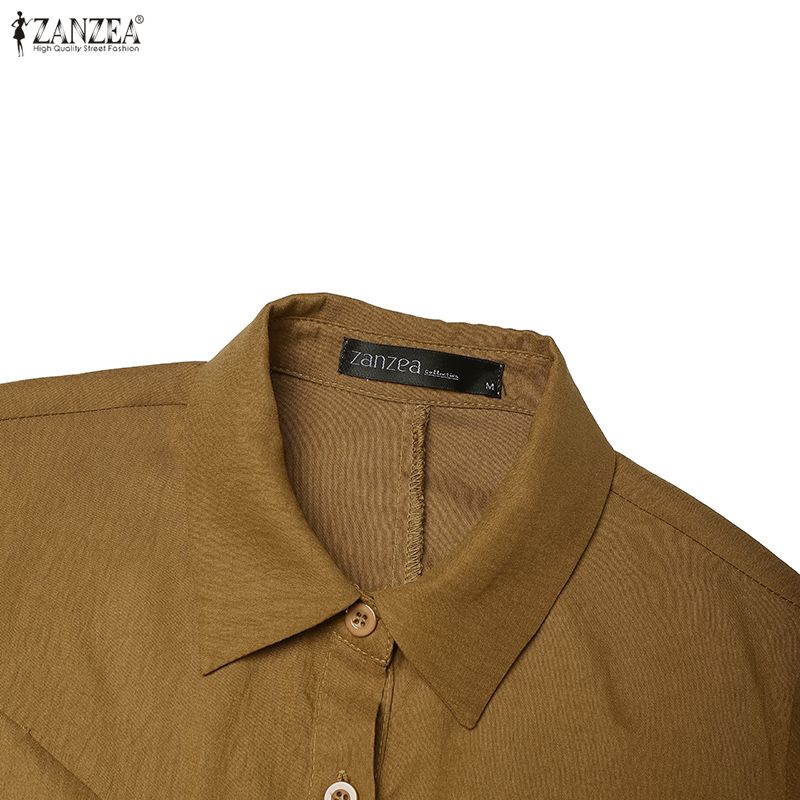 ZANZEA  Women Casual Lapel 3/4 Sleeve Button Down Midi Shirts Dress