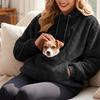Dog Carrying Pullover Top Women Pet Pouch Hoodie, Oversized Fuzzy Hooded Sweatshirt with Kangaroo Puppy Pouch, Cat for Fall Winter Long Sleeve Pocket