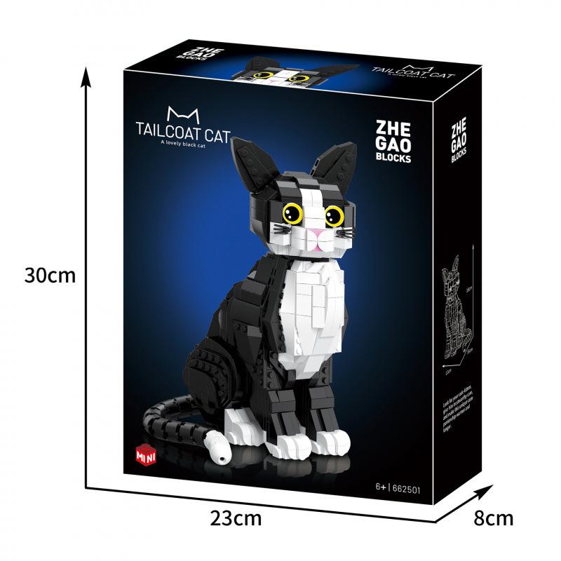 

2026 New In Tuxedo TAILCOAT Cat Building Blocks Bricks Creative Cartoon Animal Assembly Toy DIY Puzzle Birthday Gifts Paper Manual