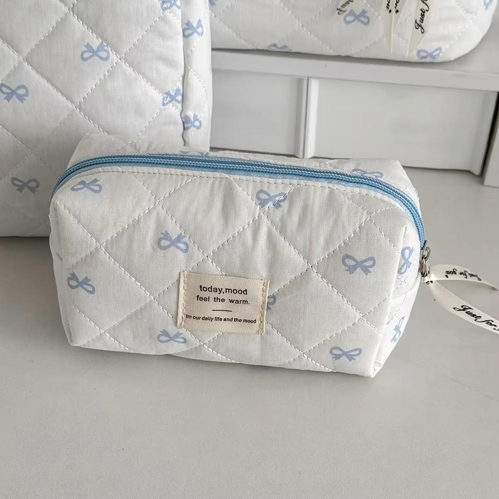 Fashion Blue Bow Women Cosmetic Bag Travel Pouch Large Capacity Makeup Bag 3 Type Zipper Storage Handbag Gifts