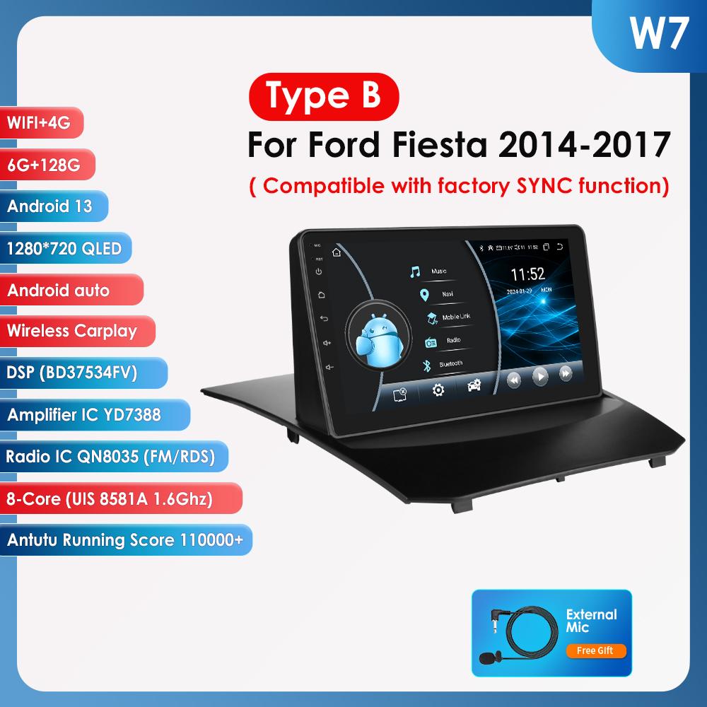 Hizpo 2din Android Autorádio pro Ford Fiesta 2009 - 2017 Autorádio Multimediální Přehrávač Videa GPS Navigace Hlavní Jednotka Carplay 4G WIFI Inteligentní DVR DSP