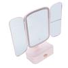 Desktop Lighted Makeup Mirror with Organizer 3 Color Temperature Dimming USB Rechargeable LED Light 