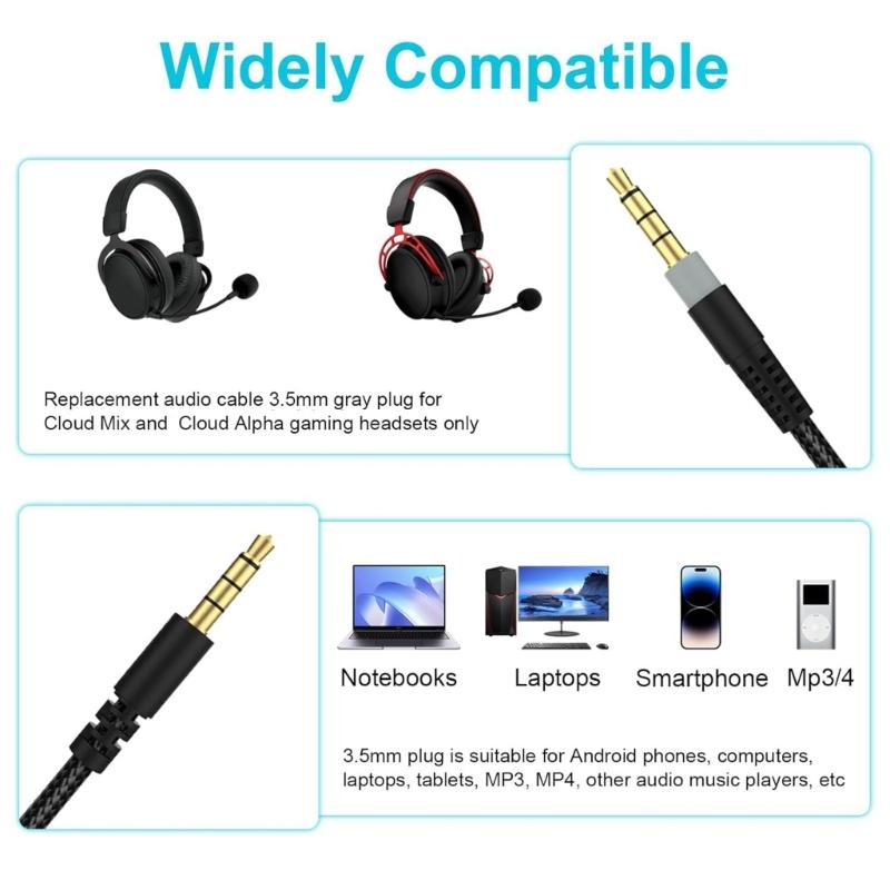 Premium Braiding Cable For CloudAlpha Double Gold Plate Plugs Inline Mic Mute Switching Enhances Audios Transmission