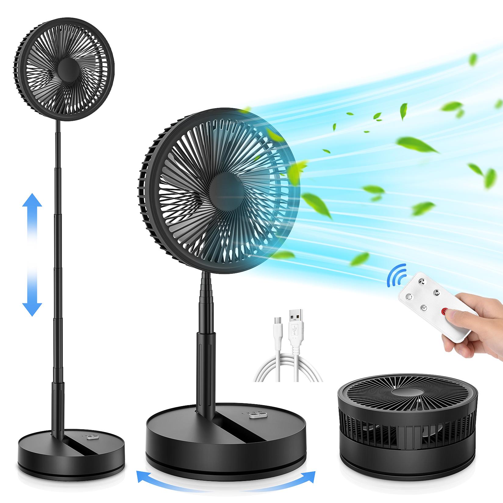 

F9 Folding Telescopic Floor Desk Fan 4H Timer 4-Speed Adjustable Remote Control Fan Black