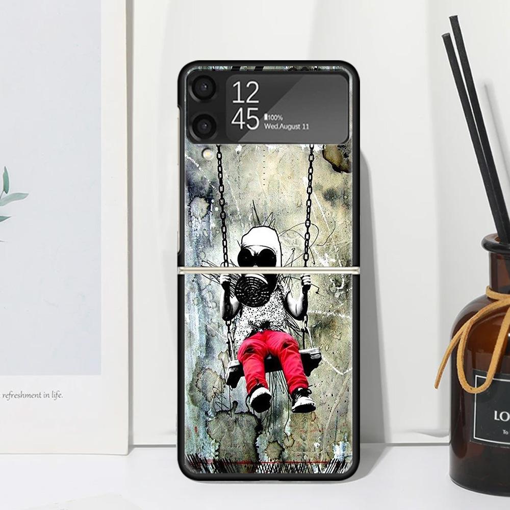 Street Art Banksy Graffiti Phone Case For Samsung Galaxy Z Flip 7 Flip7 Zflip 6 Flip6 5 Flip5 4 Flip4 3 Flip3 5G Fundas Black Co